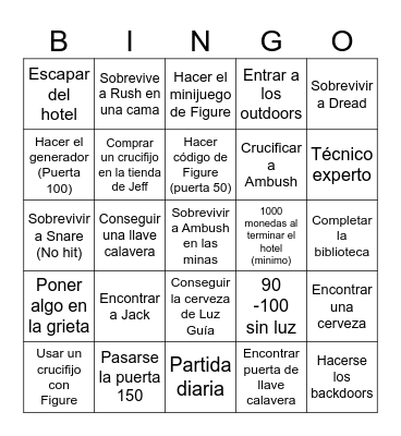 Desafío de Doors Bingo Card