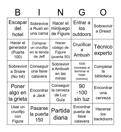Desafío de Doors Bingo Card