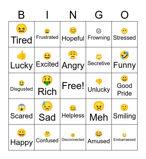 Emotions Bingo Card