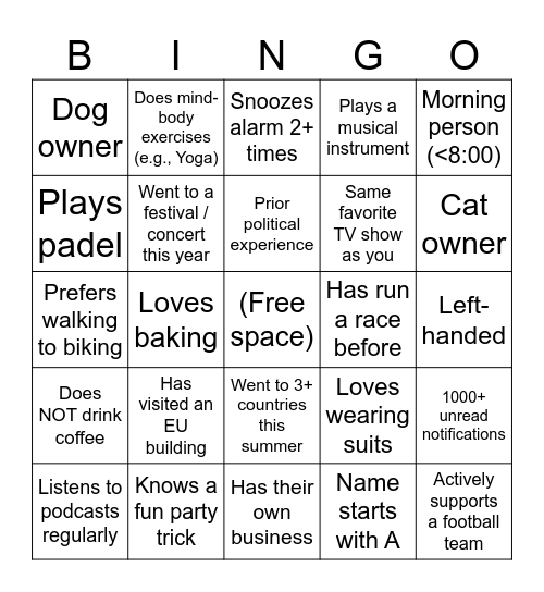 Business and Politics in Europe - Introduction Bingo Card