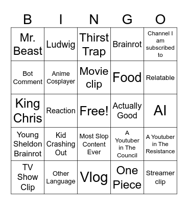 Scrolling yt on a new account Bingo Card
