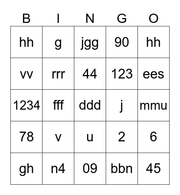 Test Bingo Card