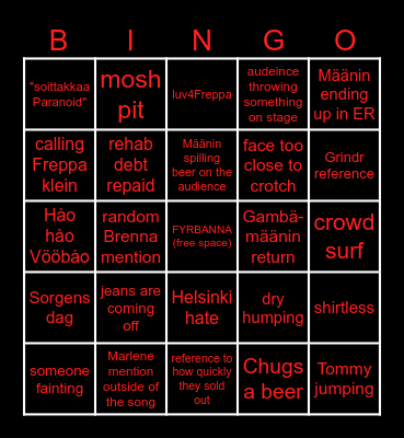 Vörjeans at Tavastia Bingo Card