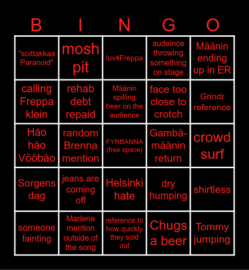 Vörjeans at Tavastia Bingo Card