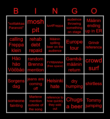 Vörjeans at Tavastia Bingo Card