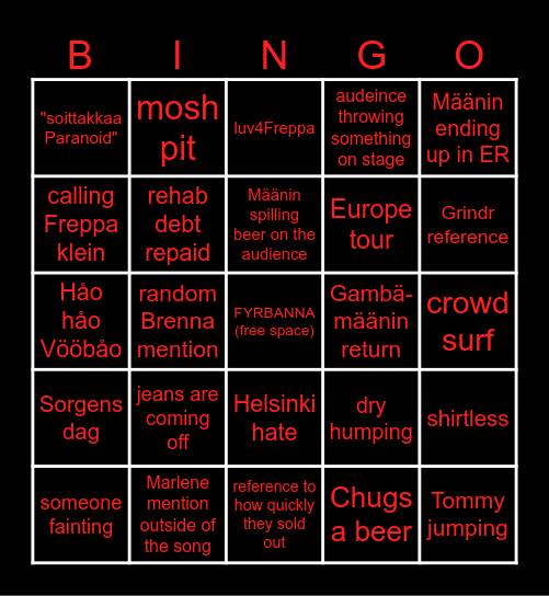 Vörjeans at Tavastia Bingo Card