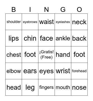 LOTERÍA - Partes del cuerpo y la cara Bingo Card