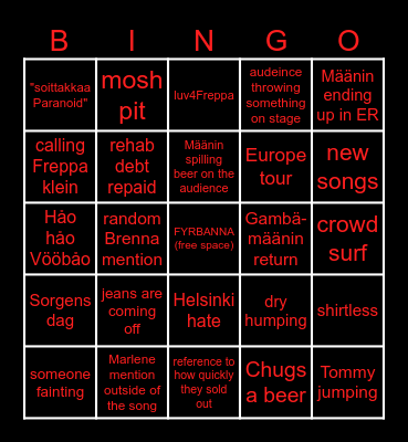 Vörjeans at Tavastia Bingo Card