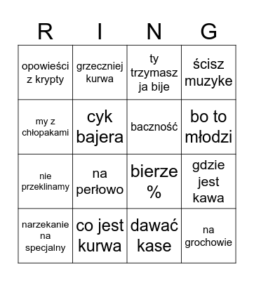 Rudingo Bingo Card