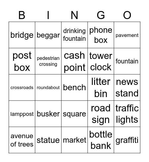 In town Bingo Card
