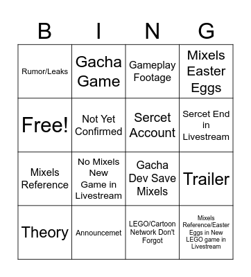 Mixels is Back New Game Bingo Card