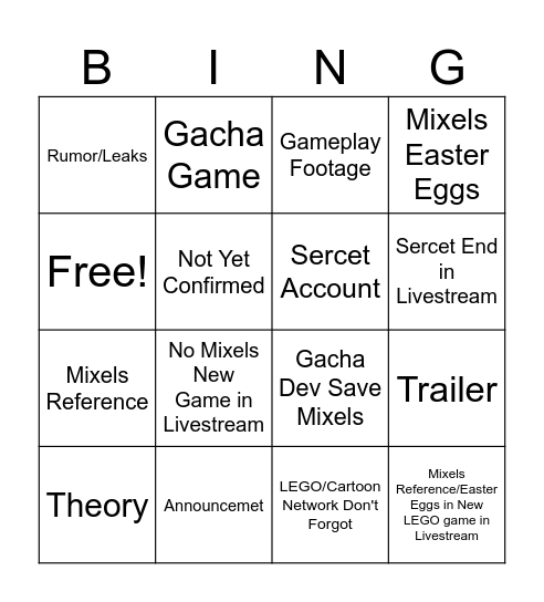Mixels is Back New Game Bingo Card