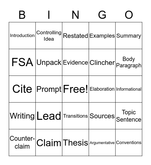 Untitled Bingo Card