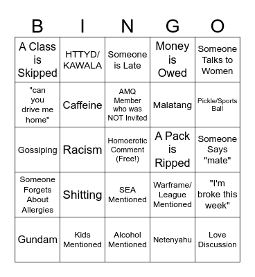 Weekly 4 Femboys Bingo Card