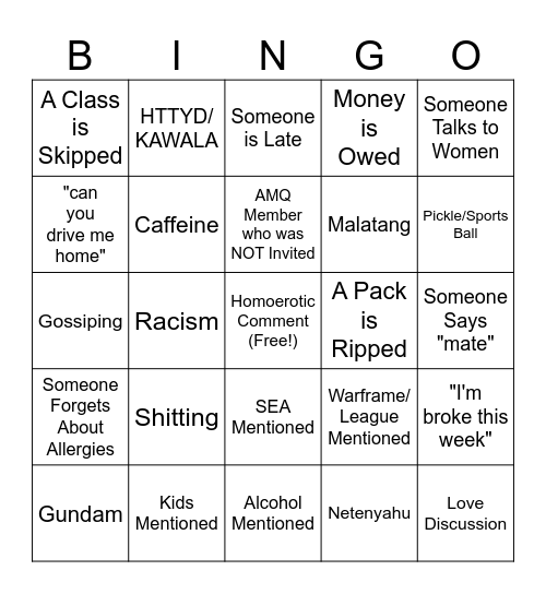 Weekly 4 Femboys Bingo Card