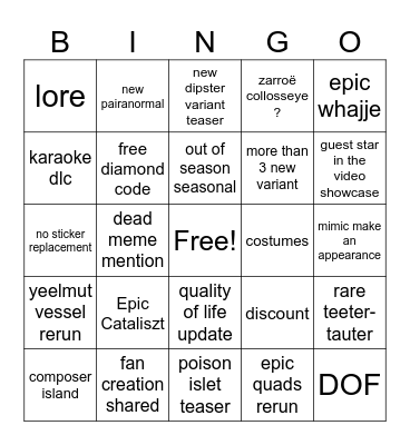 My singing monsters aniversary month Bingo Card