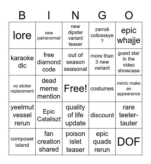 My singing monsters aniversary month Bingo Card