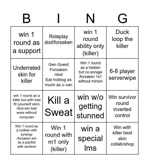 Asymm game bingo Card