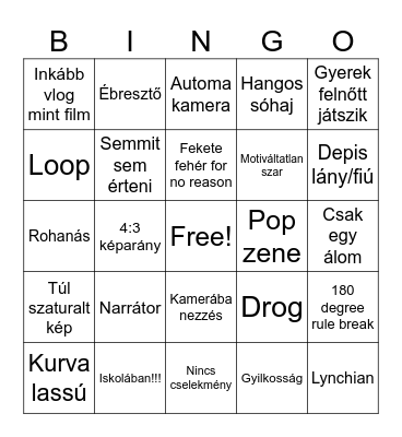 Diákfilmszemle bingo Card
