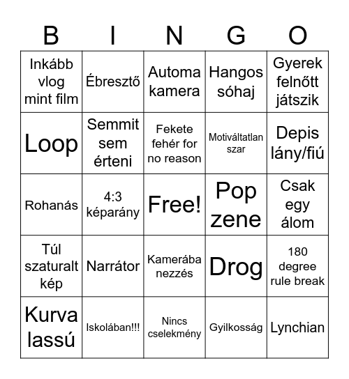 Diákfilmszemle bingo Card