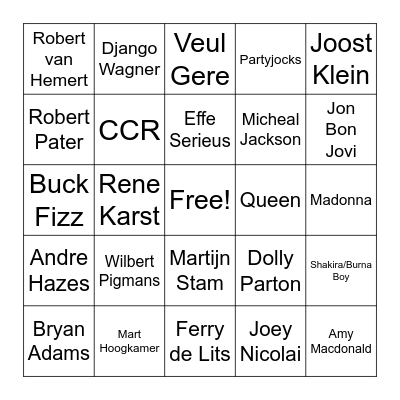 Muziek Bingo Card