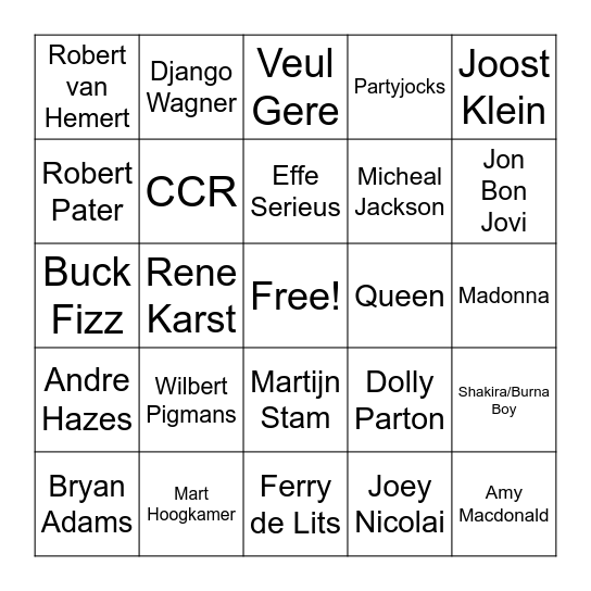 Muziek Bingo Card