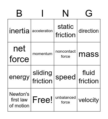 first law of motion Bingo Card