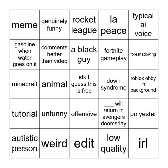 doomscroll Bingo Card