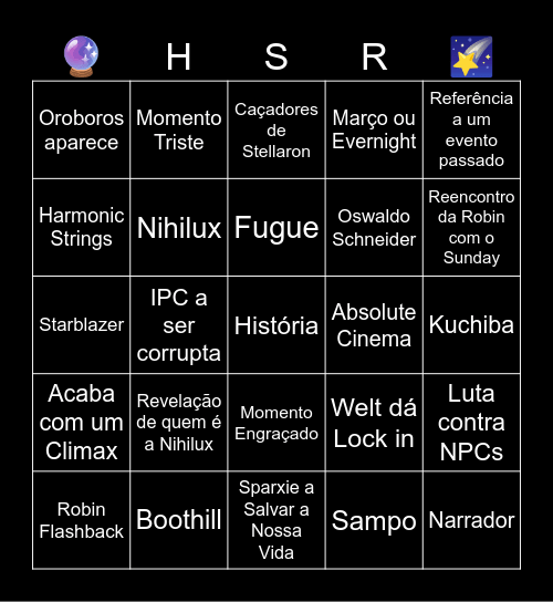 Star Rail Story Bingo Card