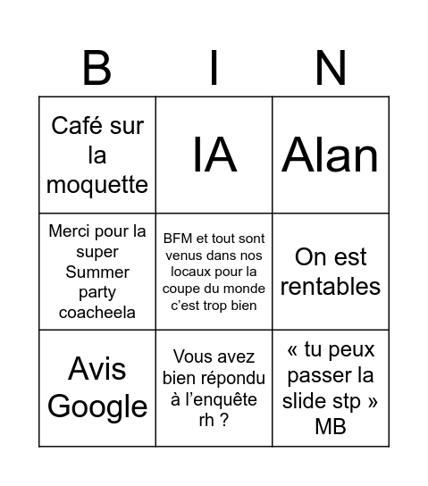 Monthly de rentrée Bingo Card