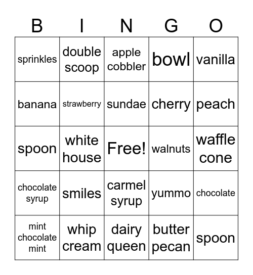 ICE CREAM BINGO Card