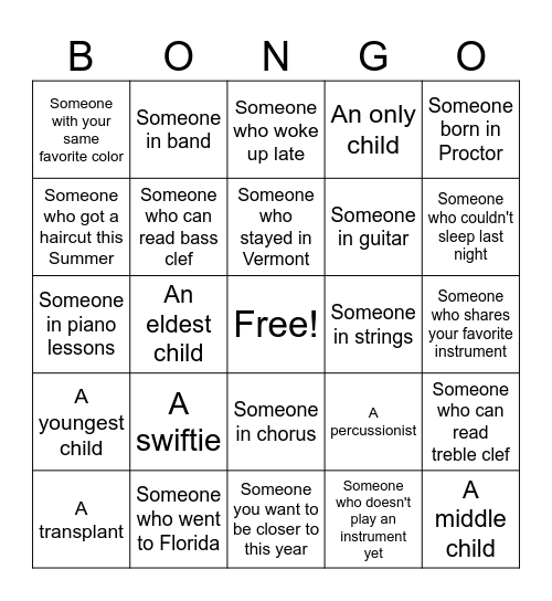 Welcome back BONGO! Bingo Card