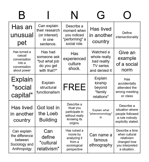 SOAN BINGO Card