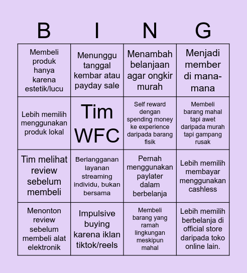 Kebiasaan Konsumen Bingo Card