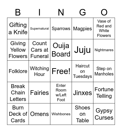 SPOOKY, CREEPY, AND SUPERSTITIOUS Bingo Card