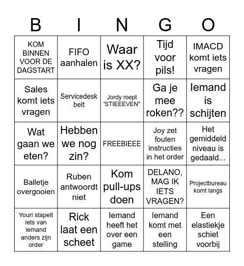 Weekje Services Bingo Card