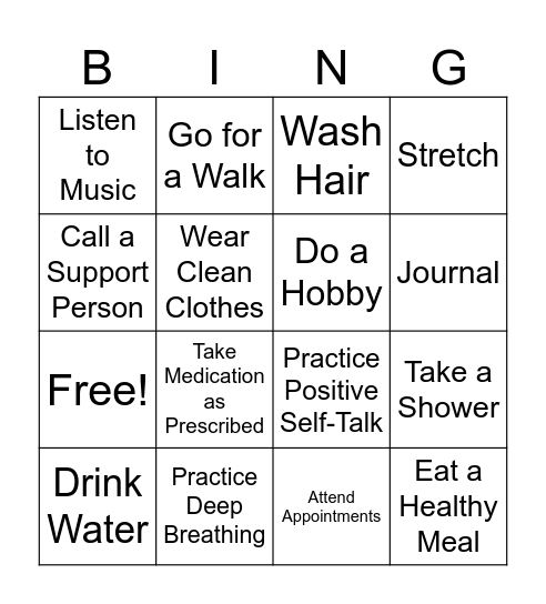 Self-Care Bingo Card