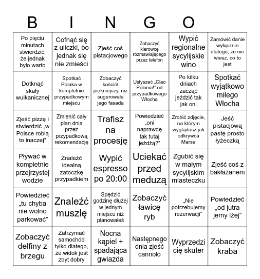 Sycylia Bingo Card