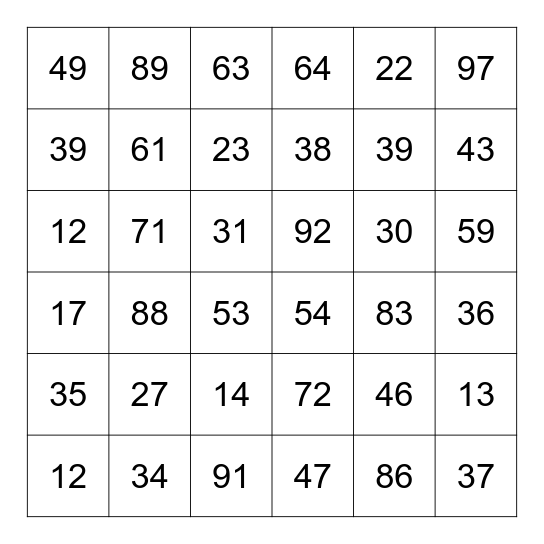 Untitled Bingo Card