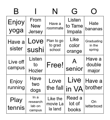 Lab Ice Breaker Bingo Card