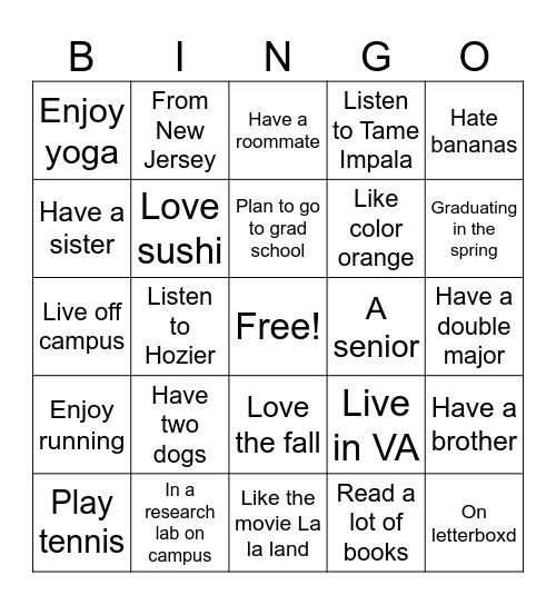 Lab Ice Breaker Bingo Card