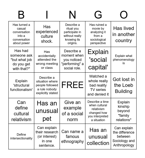 SOAN Bingo! Bingo Card