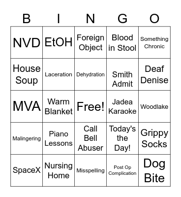 ER Bingo Card