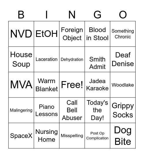 ER Bingo Card