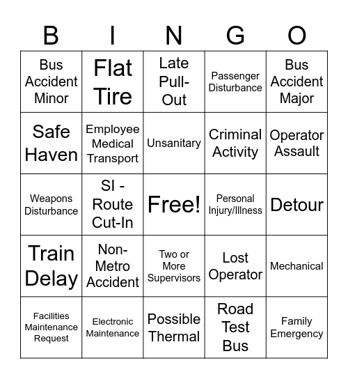 Control - September Bingo Card