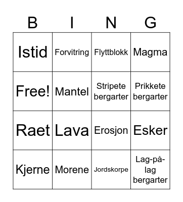 Geologi Bingo Card