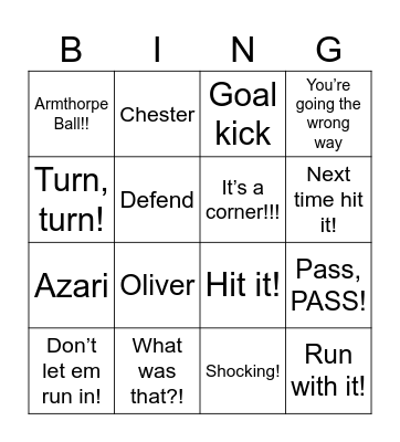 Armthorpe Welfare U8s Bingo Card