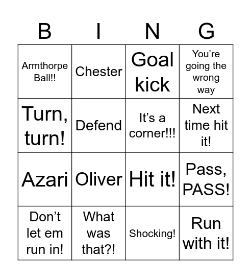Armthorpe Welfare U8s Bingo Card