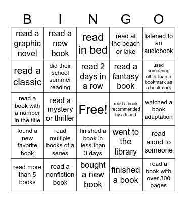 Book Club Bingo Card
