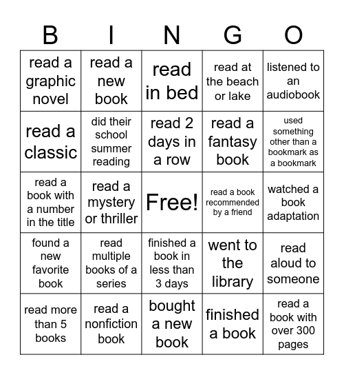 Book Club Bingo Card
